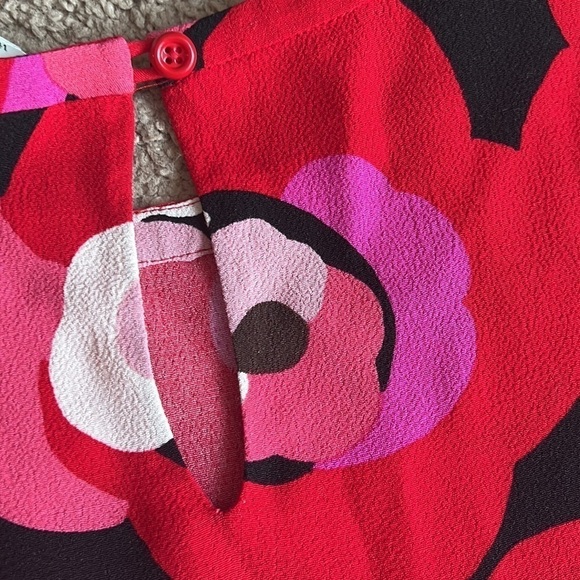 Kate Spade Red Floral Long Sleeve Ruffle Blouse - Picture 6 of 6